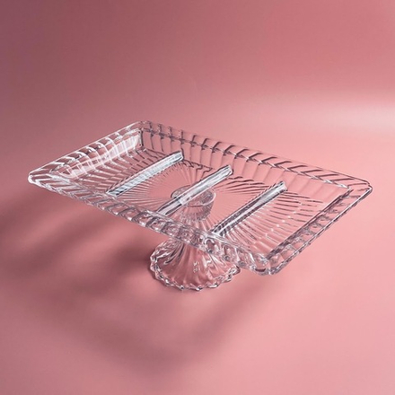 Lenardi 588-695 Прямоугольная менажница 37,2х22,5х12,5см на ножке в под.уп.(х6)Стекло