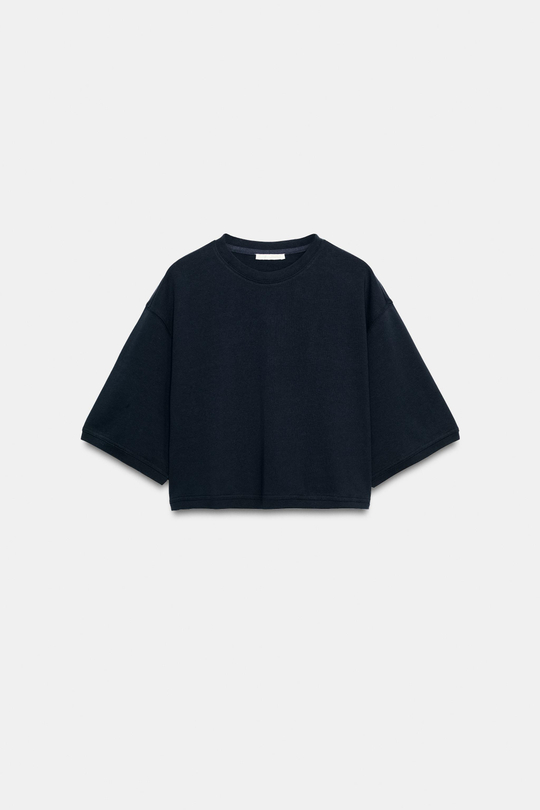ZARA УКОРОЧЕННАЯ ФУТБОЛКА ОВЕРСАЙЗ, МОРСКОЙ СИНИЙ