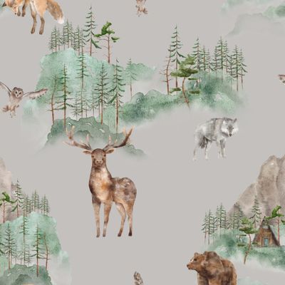 В лесу серый фон