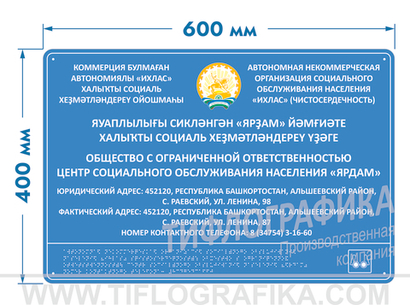 400х600 мм (ПВХ 3 мм) Тактильная табличка комплексная, Полноцвет