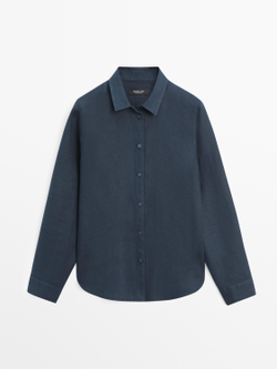 Massimo Dutti Свободная рубашка из 100% льна, темно-синий