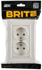 BRITE Розетка 2-местная с заземлением без защитных шторок плоская 16А в сборе РСПл12-3-БрЖ жемчуг IEK