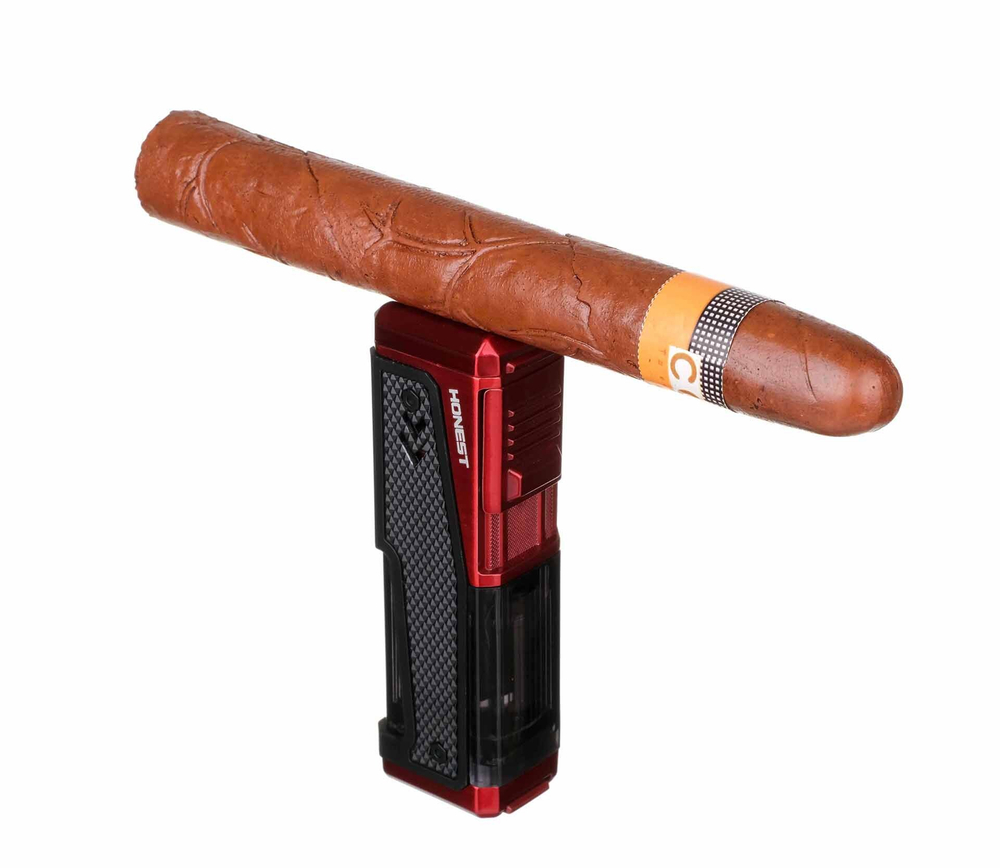 Зажигалка сигарная Honest, четверное пламя, с пробойником и сигарным ложементом, черная 778-Black