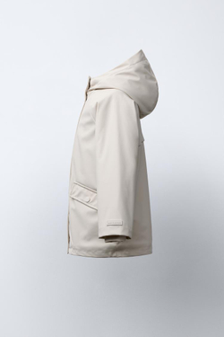 ZARA ПРОРЕЗИНЕННАЯ КУРТКА WATER REPELLENT С ЭФФЕКТОМ МЕХА, ЭКРЮ