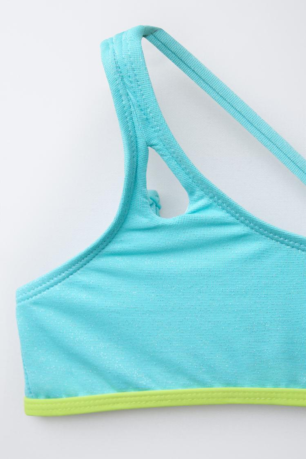 ZARA АСИММЕТРИЧНЫЙ БЛЕСТЯЩИЙ КОМПЛЕКТ БИКИНИ С ОКАНТОВКОЙ, БИРЮЗОВЫЙ