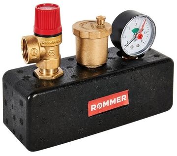 Группа безопасности котла Rommer 1" (3 бар до 50 кВт) в теплоизоляции (RVS-0004-055025)