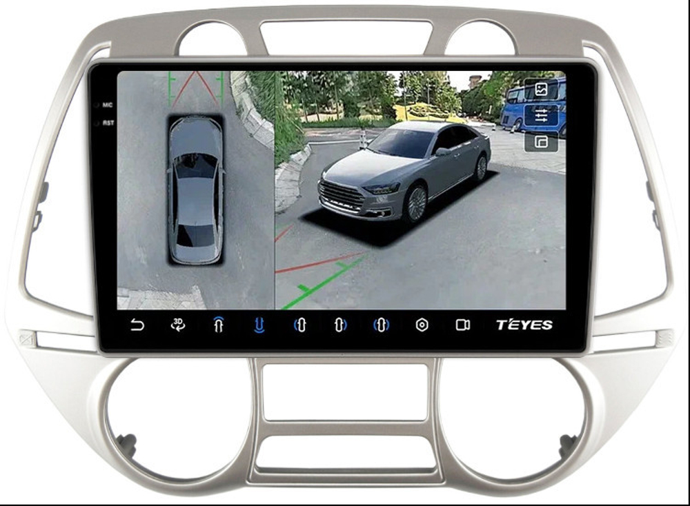 Магнитола для Hyundai i20 2009-2012 (климат) - Teyes CC3-2K-360 монитор 9.5" 2K QLED на Android 10, 6+128Гб, CarPlay, 4G SIM-слот, 4 камеры в комплекте