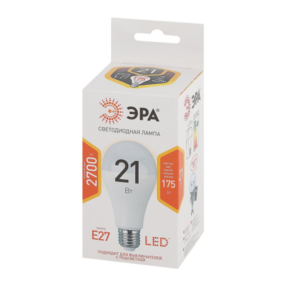 Лампочка светодиодная ЭРА STD LED A65-21W-827-E27 E27 / Е27 21Вт груша теплый белый свет