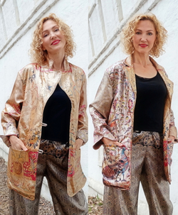 Двусторонний жакет, по мотивам фламандской шпалеры 17 века и текстильного панно «Древо Жизни» выполненного в технике ‘каламкари’ индийским художником Гураппа Четти