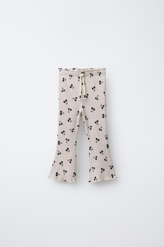 ZARA МЯГКИЕ РАСКЛЕШЕННЫЕ БРЮКИ С ПРИНТОМ, ПЕСОЧНЫЙ МЕЛАНЖ