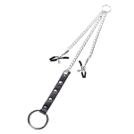 Серебристо-чёрные зажимы для сосков с кольцом для пениса ToyFa Metal 712051