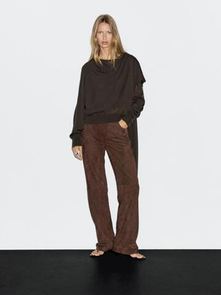 Massimo Dutti Трикотажный свитер с шарфом, коричневый