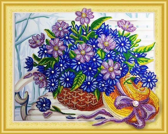 Сапфировый букет- алмазная картина с фигурными стразами