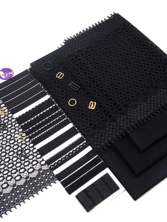 906 Кружево эластичное 19 см, перфорация, Италия, черный 170