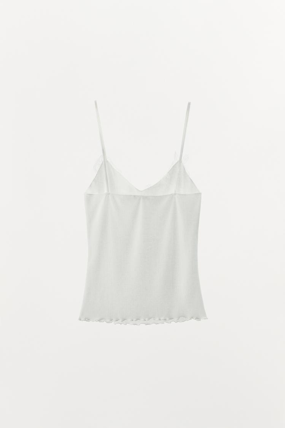 ZARA ТОП НА БРЕТЕЛЯХ С КРУЖЕВОМ, БЕЛЫЙ