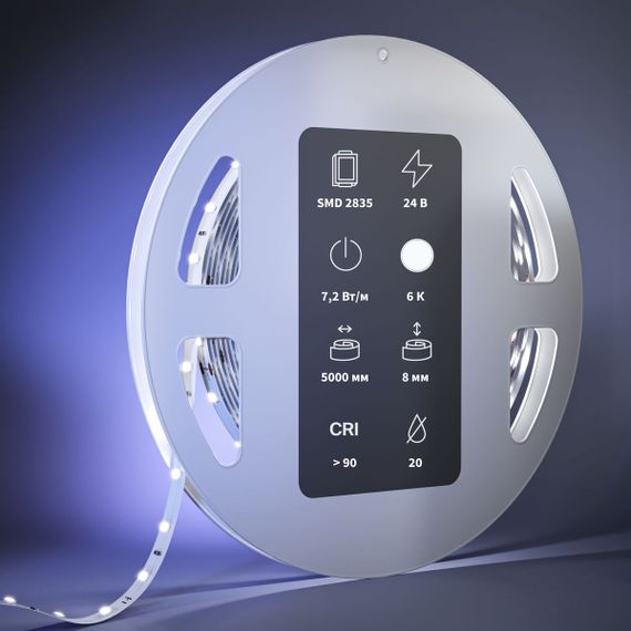 Светодиодная лента Maytoni 7,2W/m 60LED/m 2835SMD холодный белый 5M 201026