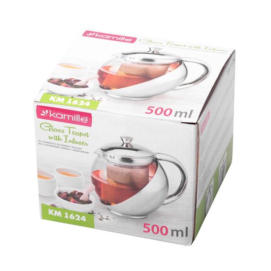 Заварочный чайник 500 мл. Kamille KM-1624 с металлическим дном и вставкой из нержавеющей стали