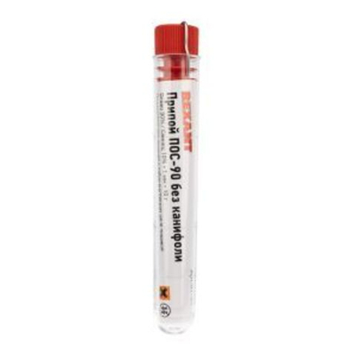 Припой без канифоли ПОС-90 REXANT, 10 г, ?1.0 мм, (олово 90%, свинец 10%), колба