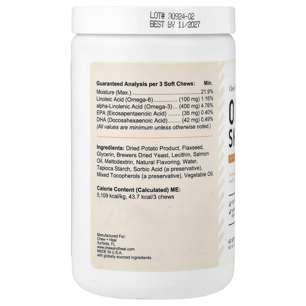 Chew + Heal, Omega Skin + шерсти, для собак и кошек, 60 жевательных таблеток, 171 г (6 унций)
