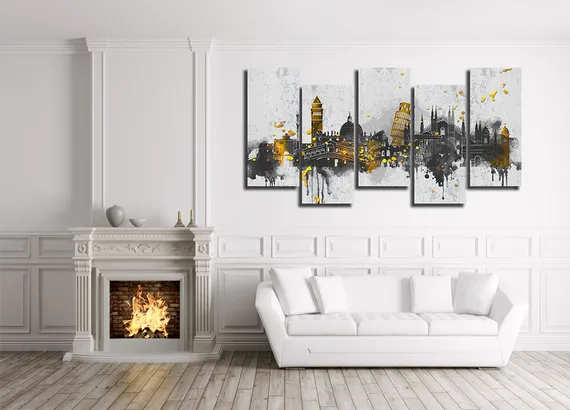 Модульная картина "Город акварелью"