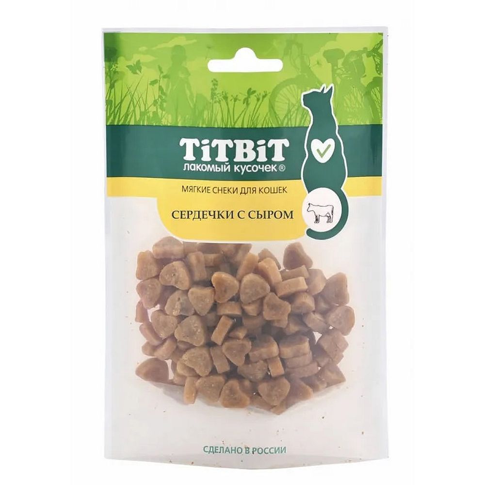 Лакомство для кошек Titbit Сердечки с сыром, Мягкие снеки 50 г (УЦЕНКА)