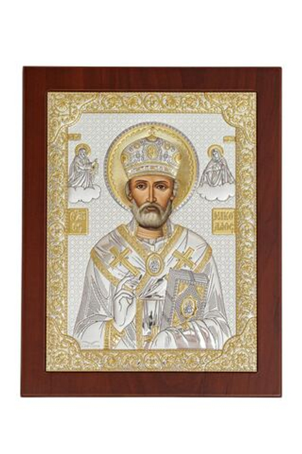 Николай Чудотворец, икона прямоугольная с рамкой, красное дерево 210х260