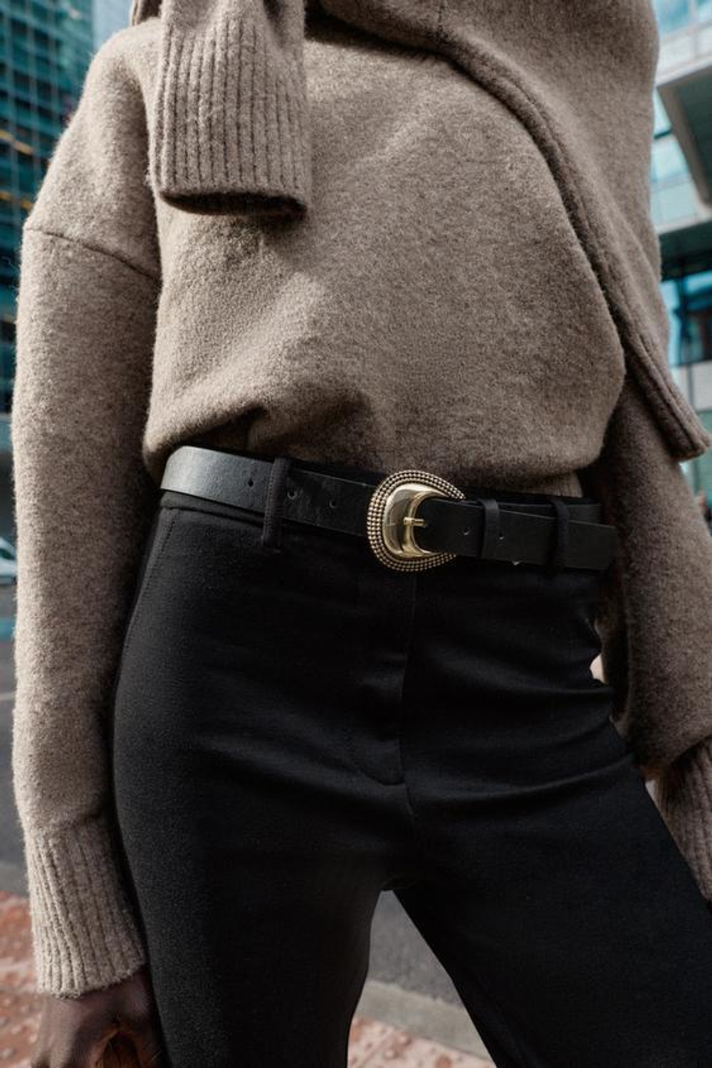 ZARA ЛЕГИНСЫ FLARE С РЕМНЕМ, ЧЕРНЫЙ