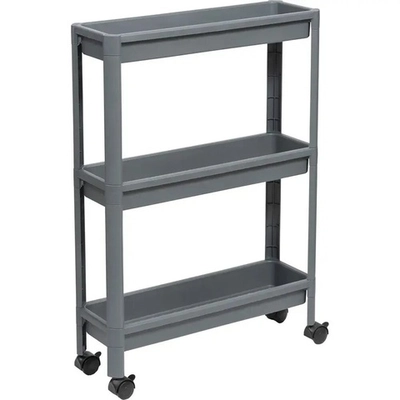 Этажерка VIKEA узкая 3-х ярусная на колесах (серый)