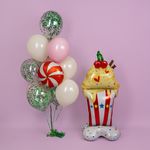 Шар (18''/46 см) Круг, Леденец, Золотая полоска, Белый/Красный, 1 шт.