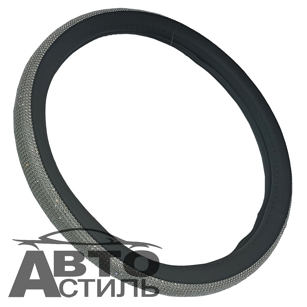 Оплетка на руль круглая Coolpart DIAMOND 50  (37*38) к/з черный/белый СТРАЗЫ A268BL-WT
