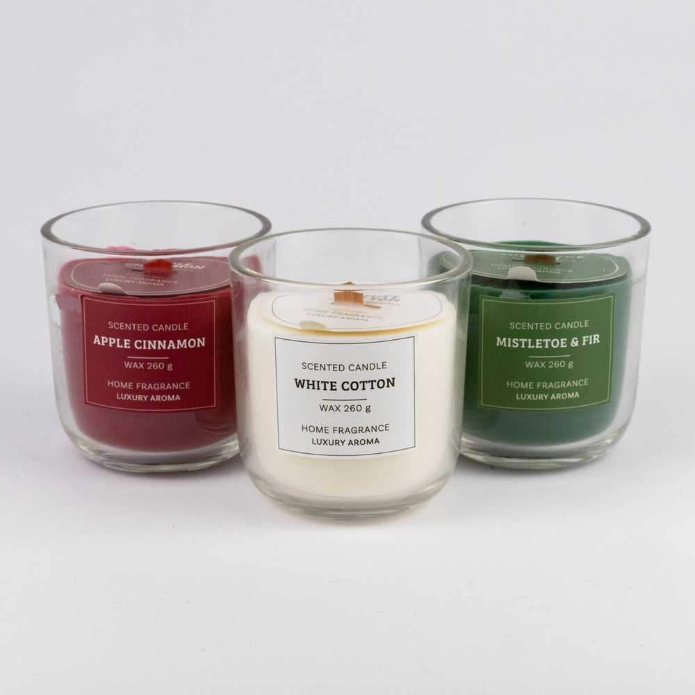 Аромасвеча с деревянным фитилем стекло в ассортименте 9.5 см