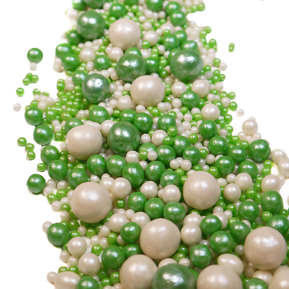 Шарики кранч бело-зеленый микс 100 гр.