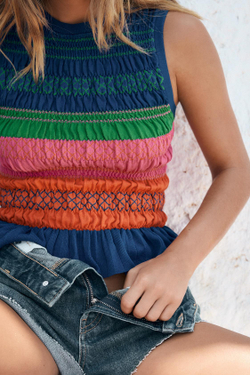 ZARA ТРИКОТАЖНЫЙ ТОП «СОТЫ», РАЗНОЦВЕТНЫЙ