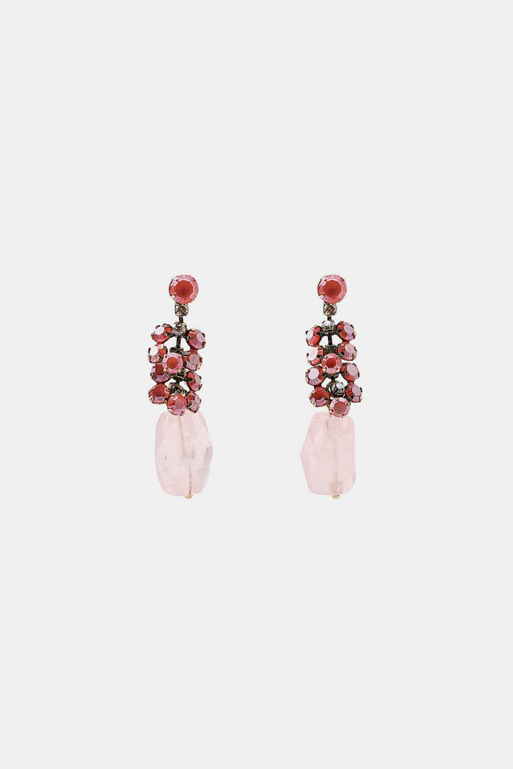ZARA СЕРЬГИ СО СТРАЗАМИ И КАМНЕМ, РОЗОВЫЙ
