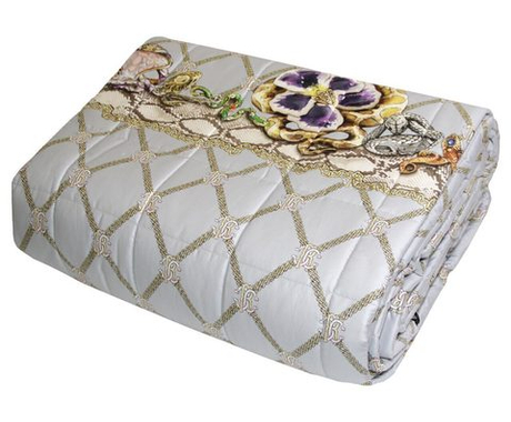 Покрывало стеганое 260x270 Roberto Cavalli Spider белое с цветочным орнаментом