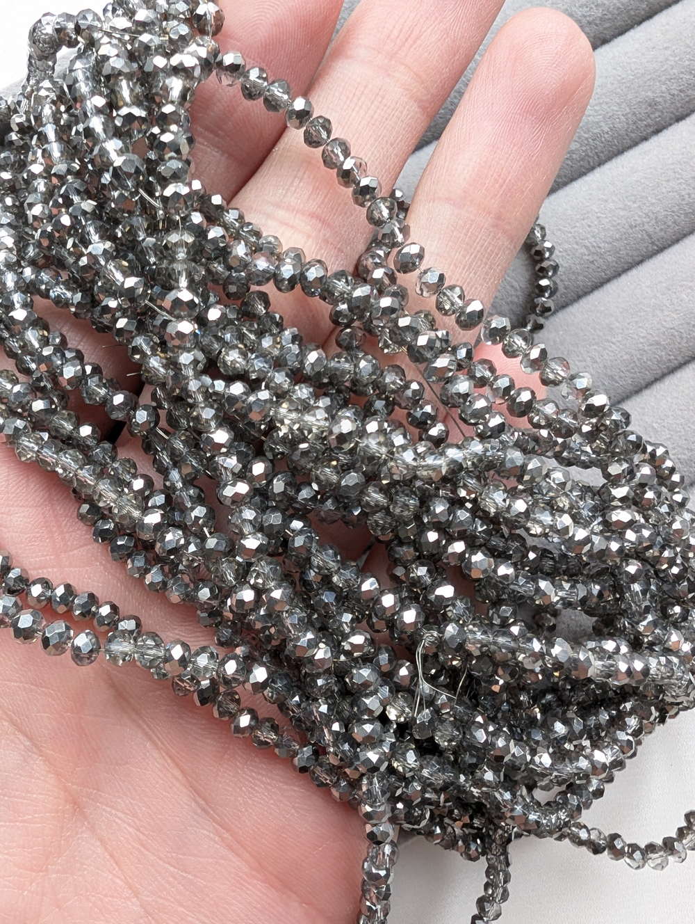 Бусины стеклянные рондель 3мм, серо-серебристый