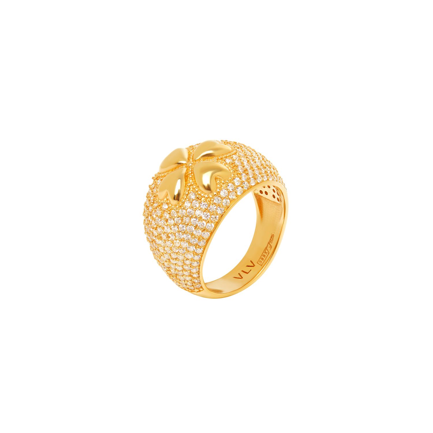 Кольцо Crystal Clover Signet Ring – Simple Gold