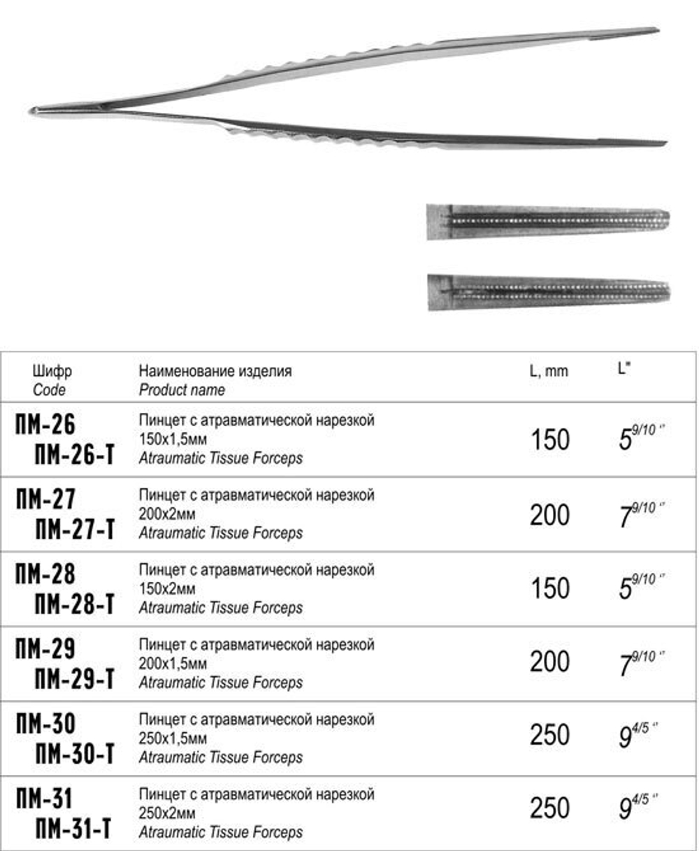 ТМ- ПМ-27 Пинцет с атравматической нарезкой 200х2 мм (НОВОЕ ИСПОЛНЕНИЕ)