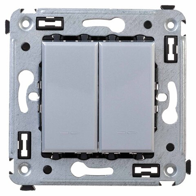 Переключатель двухклавишный в стену, "Avanti", "Закаленная сталь"