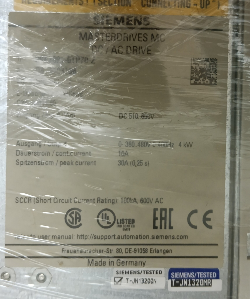 Siemens 6SE7021-0TP70-Z-C23+G91+K80 новое