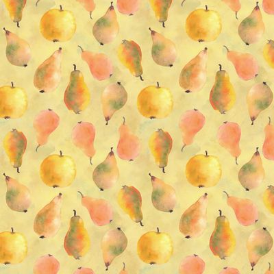 Акварельные сочные груши на желтом фоне