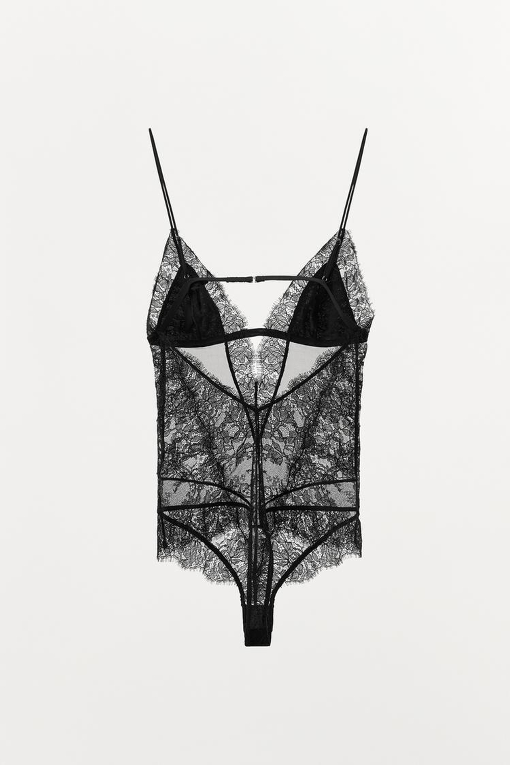 ZARA КОМБИНИРОВАННОЕ КРУЖЕВНОЕ БОДИ, ЧЕРНЫЙ