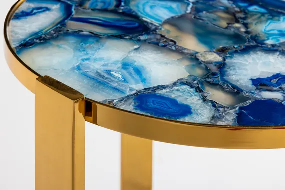 Кофейный столик Blue Agate gold L, Ø35х55 см