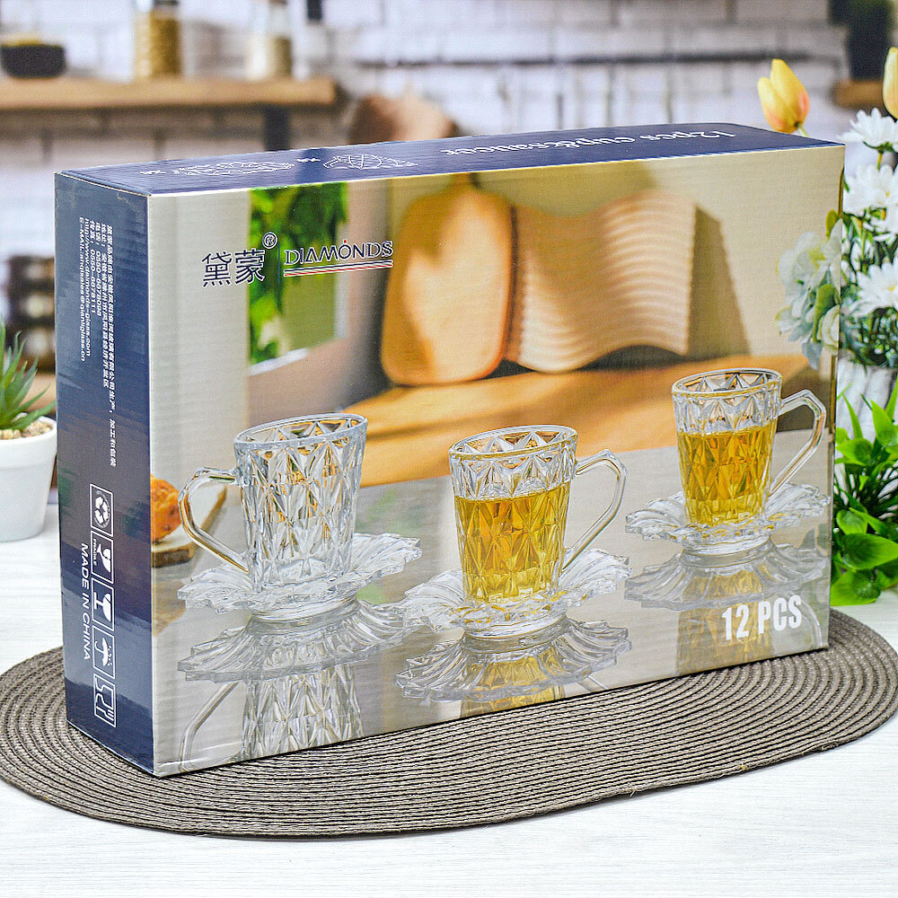 Набор 12 предметов (6 кружек 160мл, 6 блюдец d13см), BD009