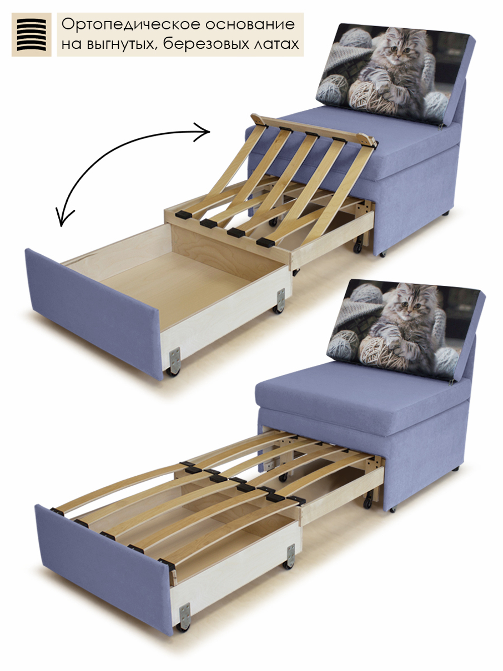 Кресло-кровать "Миник" 70 см, купон Котенок в клубках