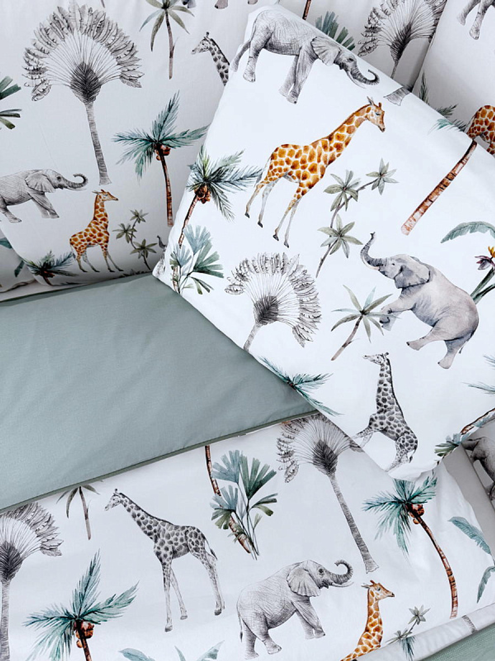 Комплект постельного белья Lepre New Safari 6 предметов 125х65 см белый/мятный