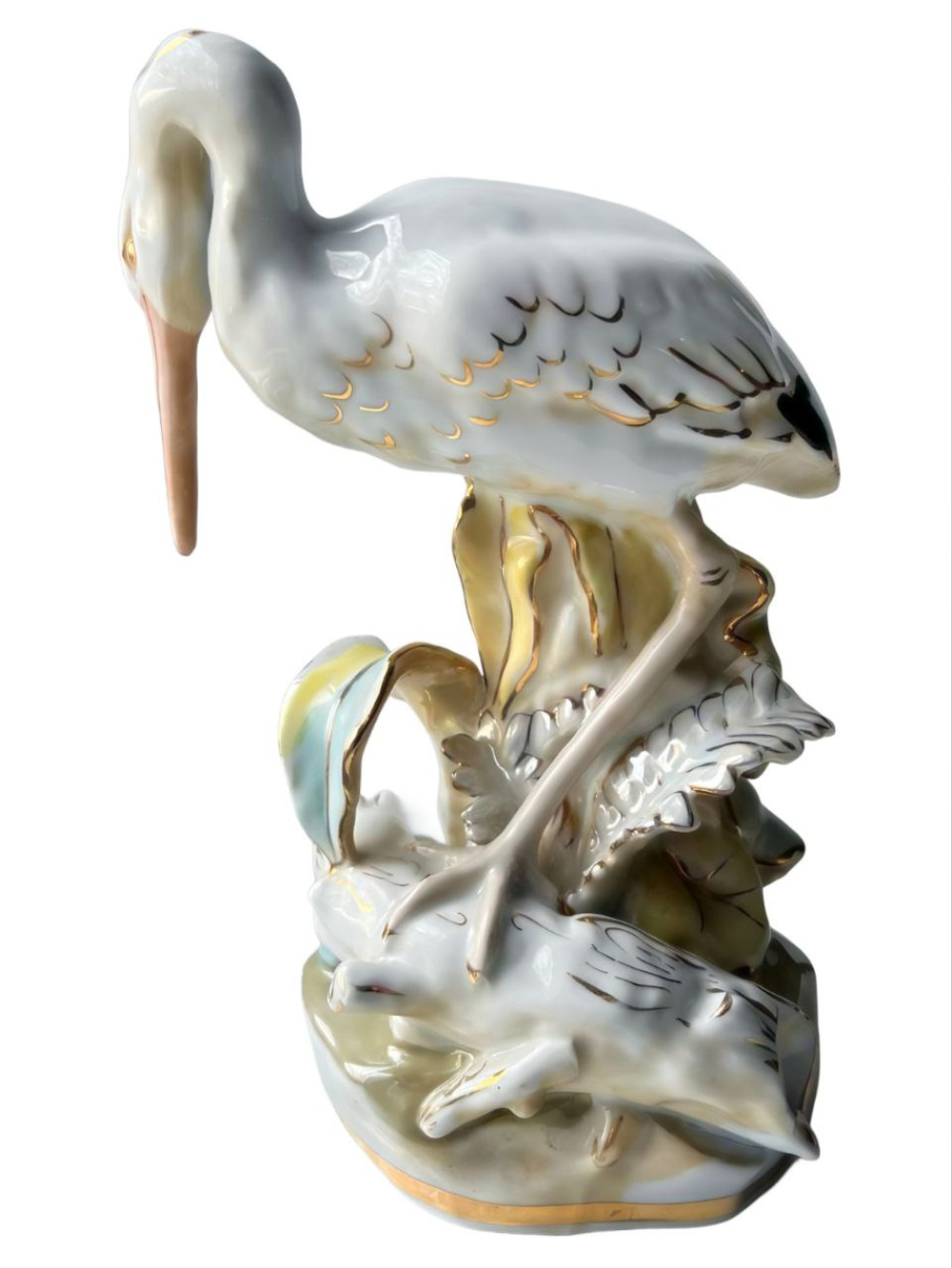 Фарфоровая статуэтка "Цапля и лягушка" (Аист) Дулево