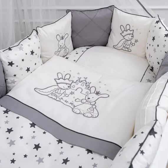 Комплект постельного белья Lollycottons Звездочет универсальный 6 предметов, Серый