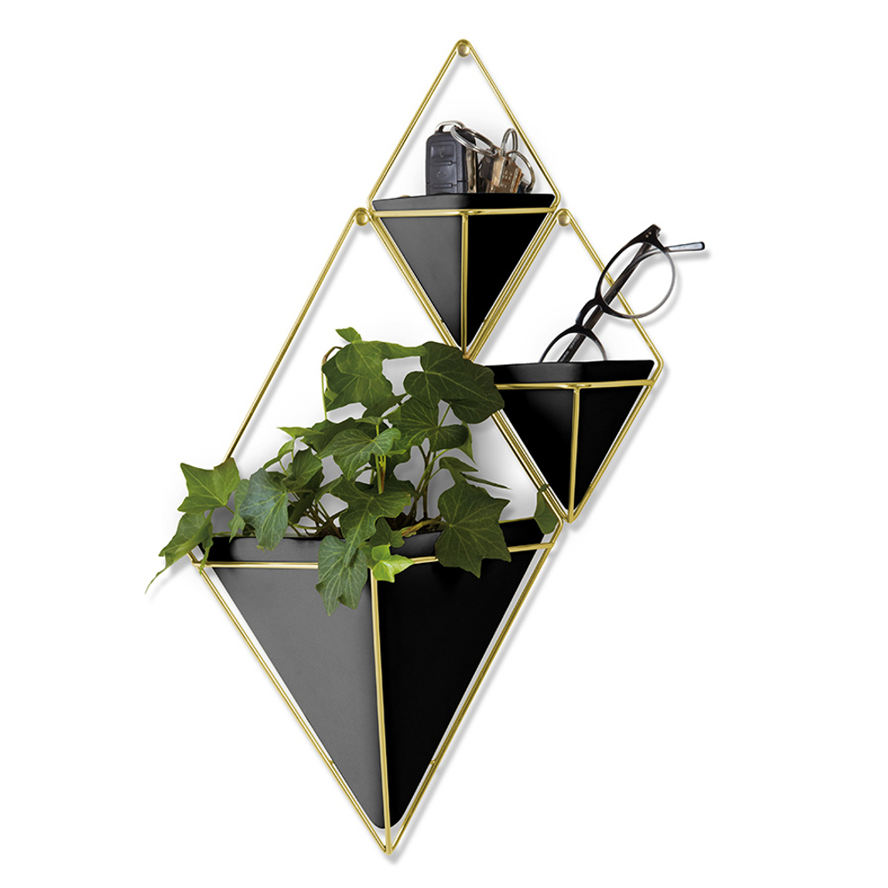 Кашпо для цветов настенное trigg, 22х39 см, черное/латунь