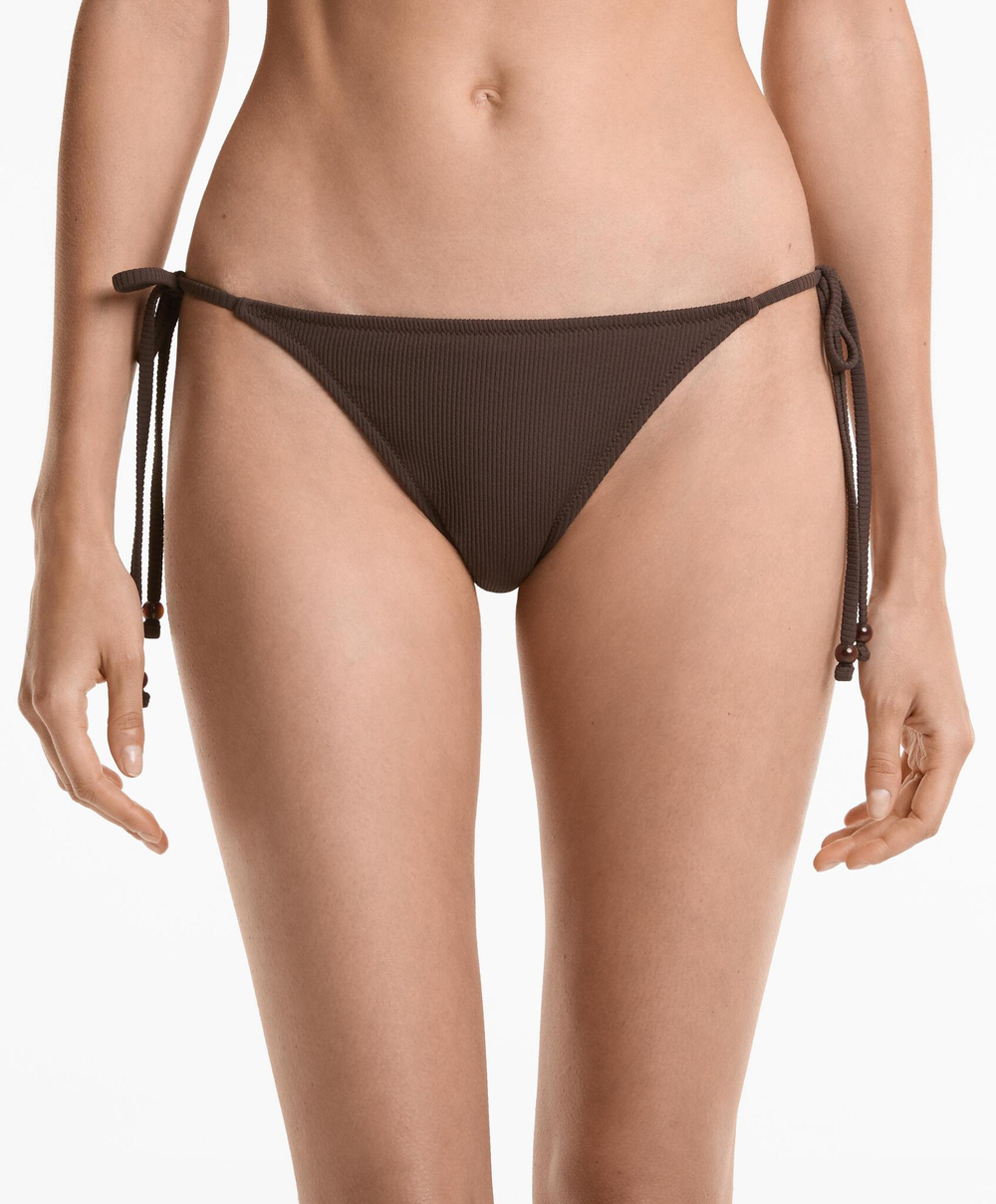 OYSHO Трусы-бикини средней посадки с завязками, шоколадный